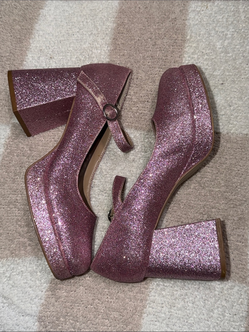 Steve Madden Glitter Platform Mary Jane Heels in Rose Pink